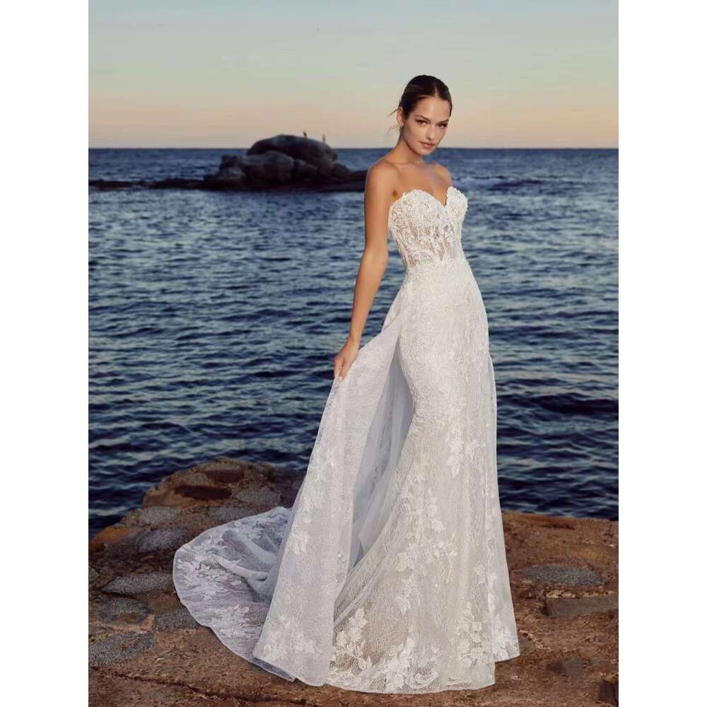 Beach Wedding Dresses With Detachable Train Sexy Bridal Gowns Lace Robes Sleeveless Backless Vintage Vestidos De Novia 2024 0213