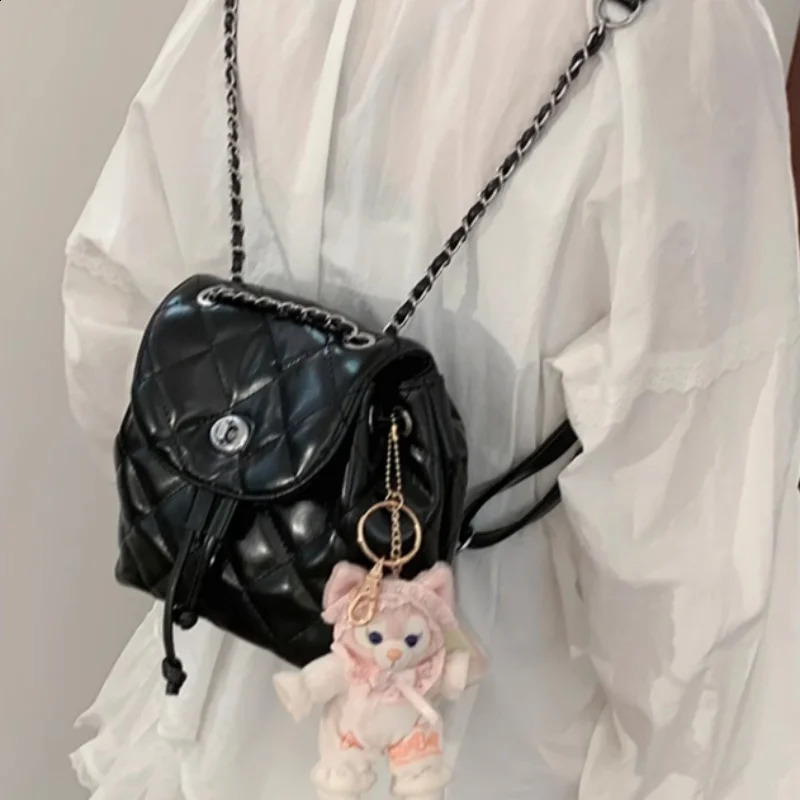 Diamond Lattice Fashion Chain Trendy Streetwear Handbag Drawstring Backpack Casual Edition Backpack Spicy Y2k Backpack 250318