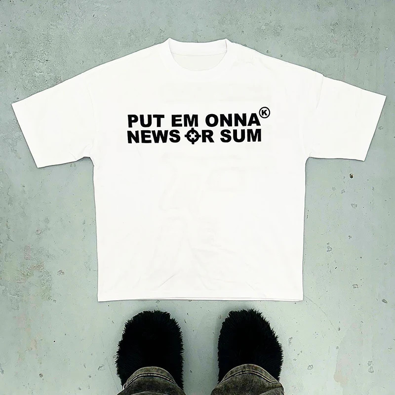 Vintage letter Printing T-shirt Short sleeve punk Y2k Streetwear Hip Hop Gothic Grunge cotton Fashion black Trash Mens clothing 240819