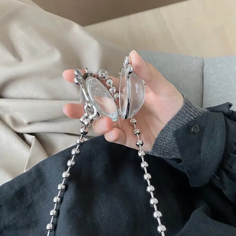 Mini bag womens crystal round chain sequin fashionable buckle transparent shoulder handbag decorative 240723Zl