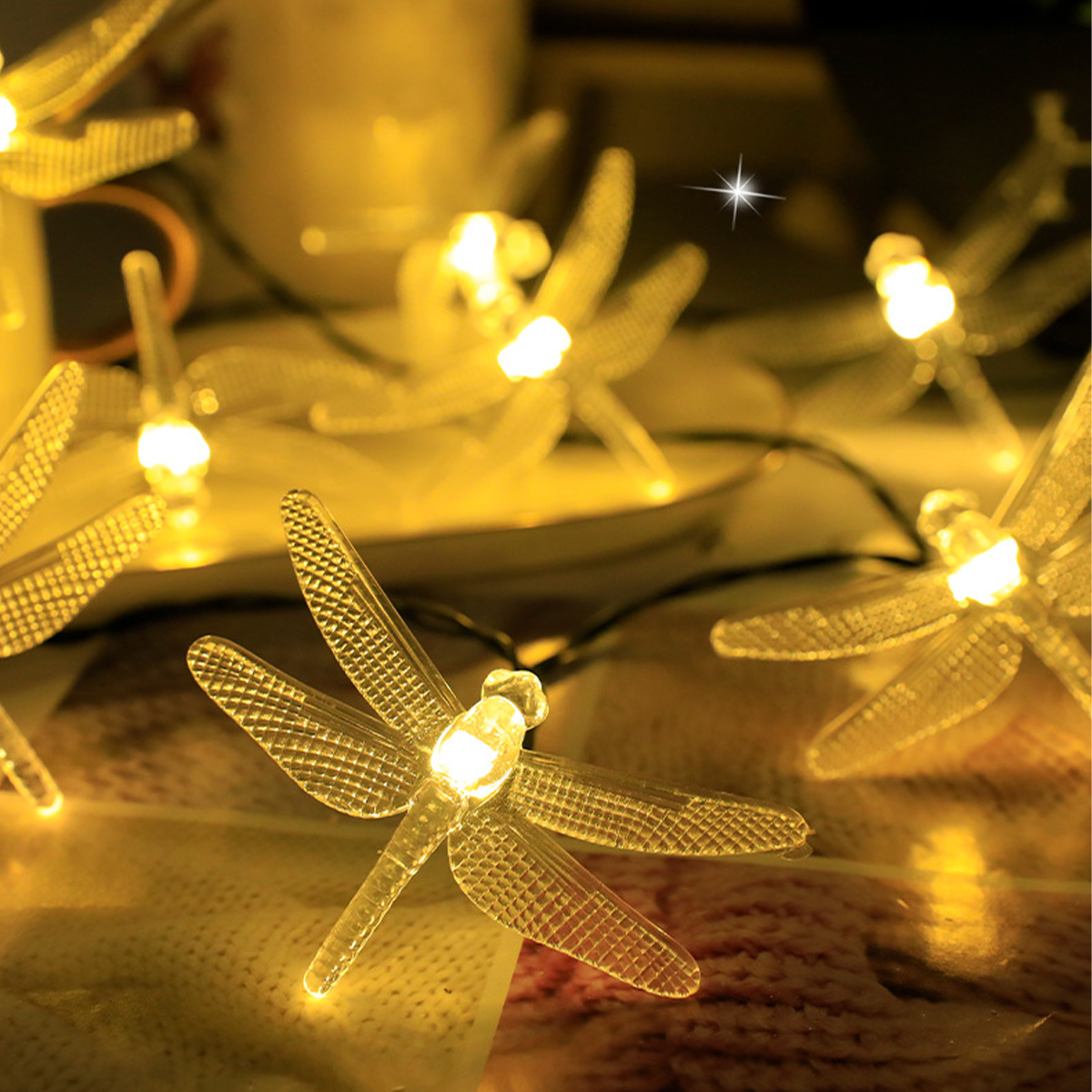LED Solar Dragonfly Colorful Lights String Garden Lawn Holiday Ambient Lights