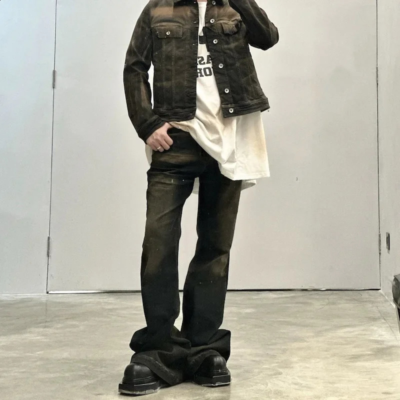 Ropa strapless color washed mini flange jeans mens straight casual bag denim Trouser Hombre loose cargo pants 240723