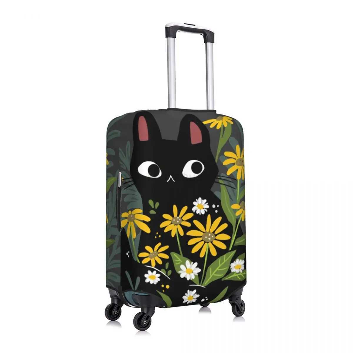 Black Cat Suitcase Cover Flight with flowers Fun Luggage Supplies Business ProtectorXJ240723
