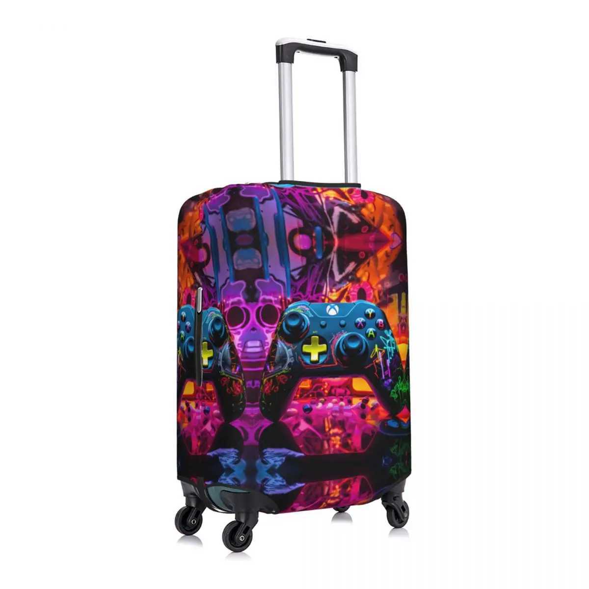Gamer Controller Pattern Suitcase Cover Abstract Neon Art Business Vacation Elastic Luggage Case ProtectorXJ240723