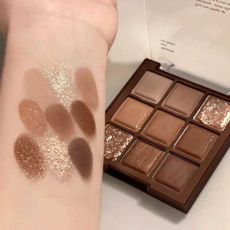 9-color glitter eye shadow palette chocolate brown shimmer matte acrylic eye shadow palette waterproof Korean cosmeticsW240730