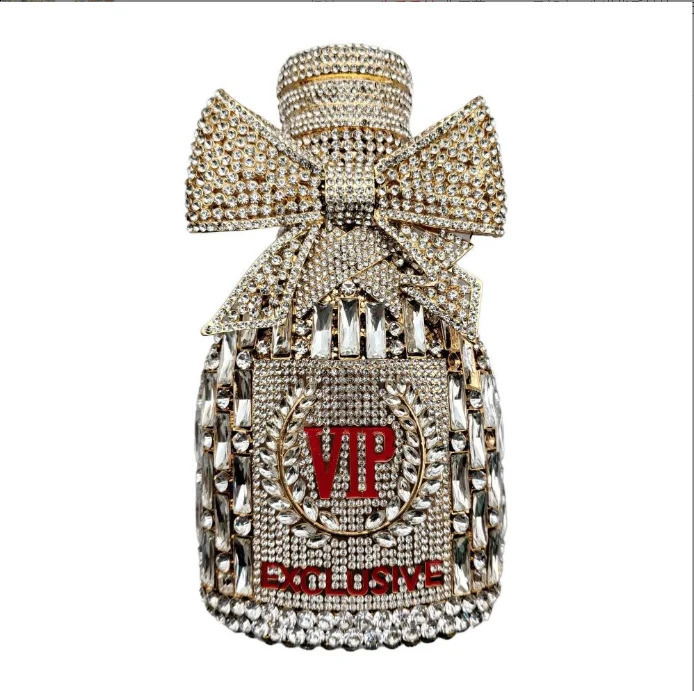 Gold Bow Champagne Bottle Clutch Women Wedding Purses Crystal Clutches Rhie VIP Wheat Ear Pattern Prom Dinner Bag 240822 2371 4