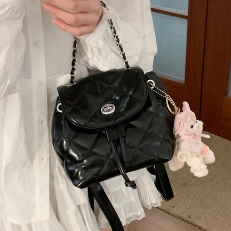 Diamond Lattice Fashion Chain Trendy Streetwear Handbag Drawstring Backpack Casual Edition Backpack Spicy Y2k Backpack 250318