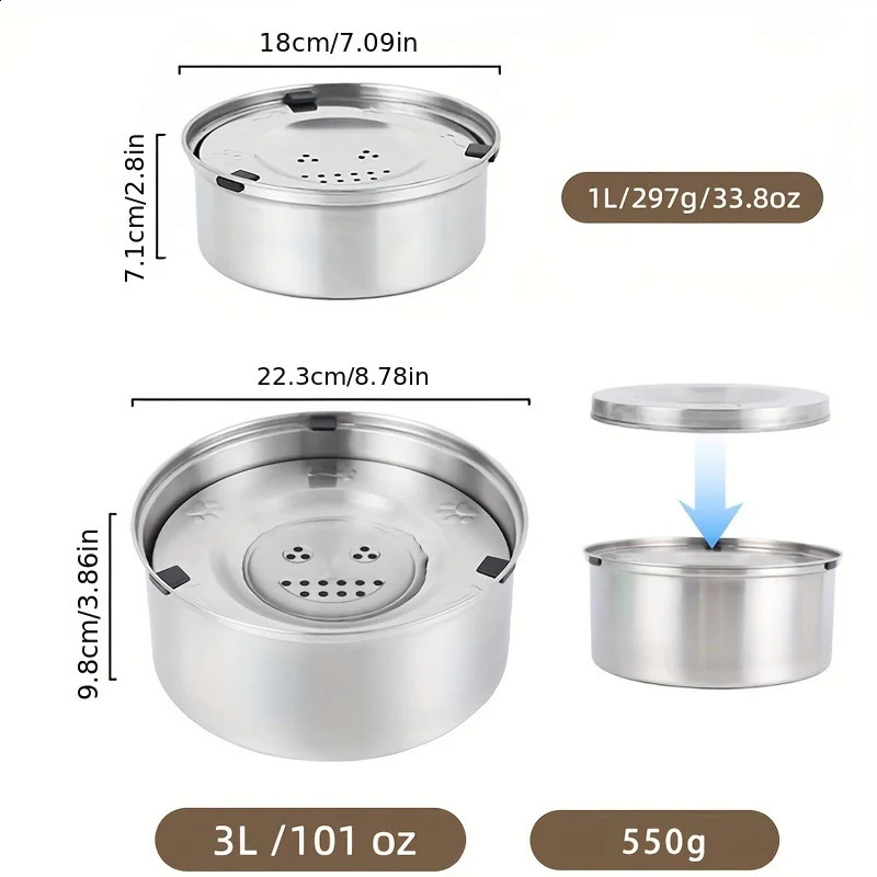 3L Stainless Steel No Spill Water Bowl for Dogs Non-Slip Slow Dog Bowl Water Feeder Dispenser for Medium Large Dogs 240722