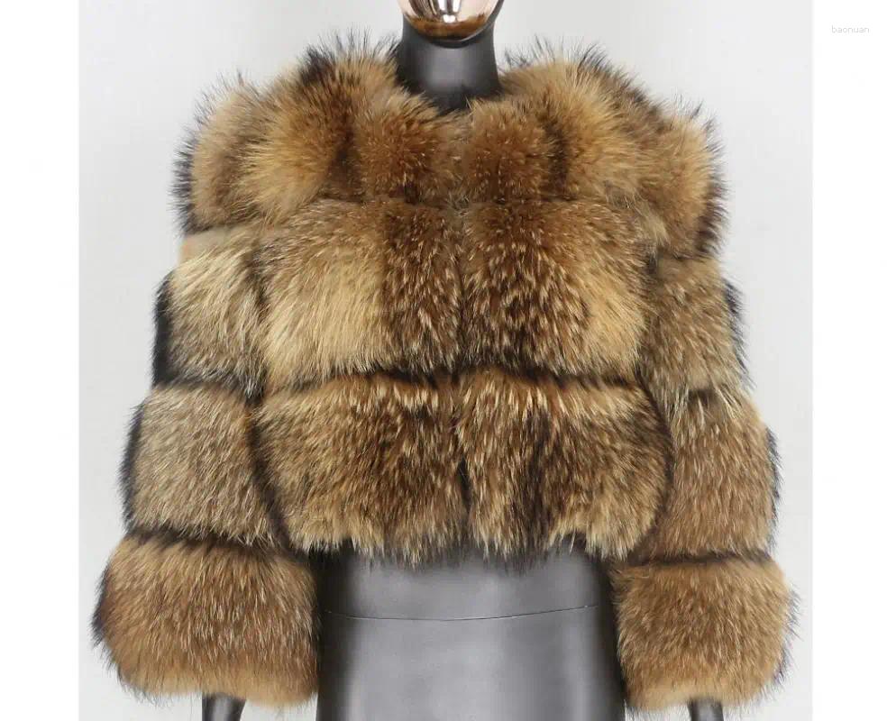 Women's Leather Noble Natural Raccoon Fur Winter Jacket Women Big Fluffy Real Coat Thick Warm Outerwear Streetwear Plus Size