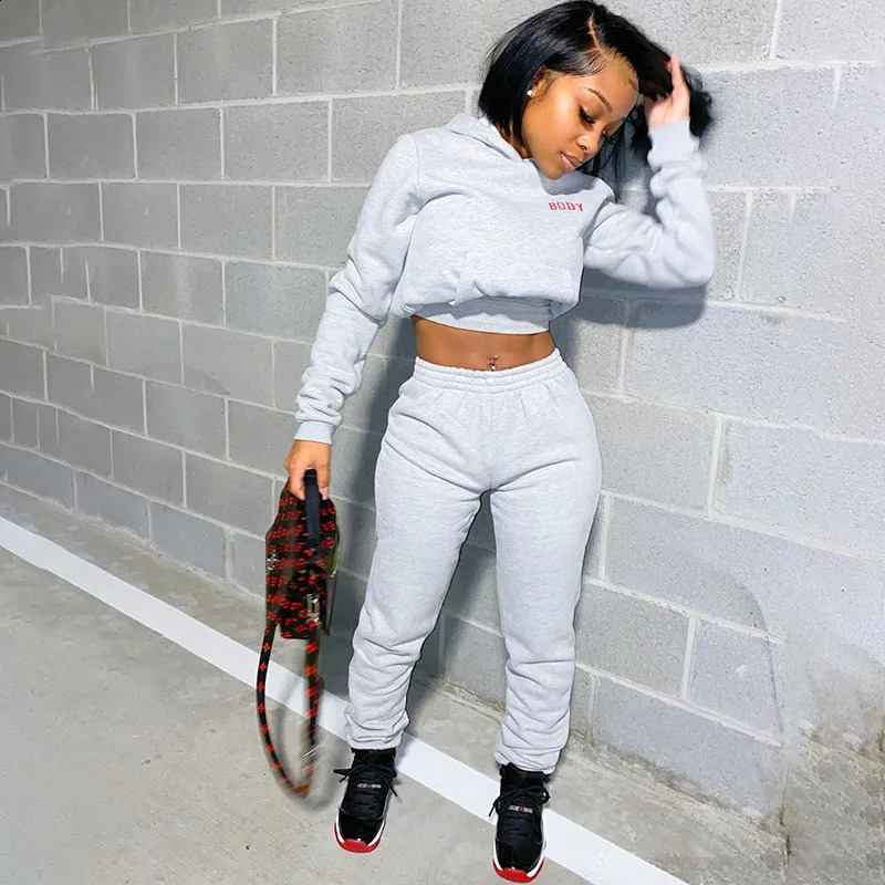 hirigin Sporty 2 Piece Set Hoodies and Sweatpants Fall Winter Clothes Women Two Piece Outfits Casual Tracksuits 240718
