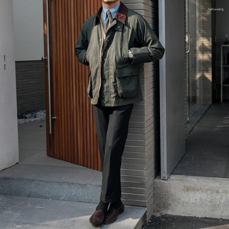 Men's Jackets Oil Wax Safari Jacket Oliver Green Slim Fit Waterproof Classic England Fashion Motorcycle Vintage Male Clothing