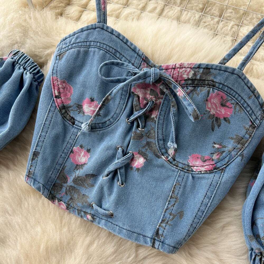 Hong Kong Flavor Womens Sweet Spicy Girl Off the Shoulder Suspended Tank Top Wearing High Waist Split Half Skirt Set of Two Temperament Waist Short De