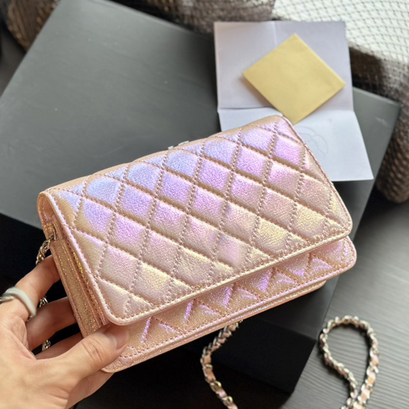 Quilted Rainbow Cross Body Designer Vintage Woc Mermaids Laser Trendy Mini Glitter Flap Bag Shoulder Bags Women Leather Card Holder Pink Shiny Wallet Sacoche 20cm