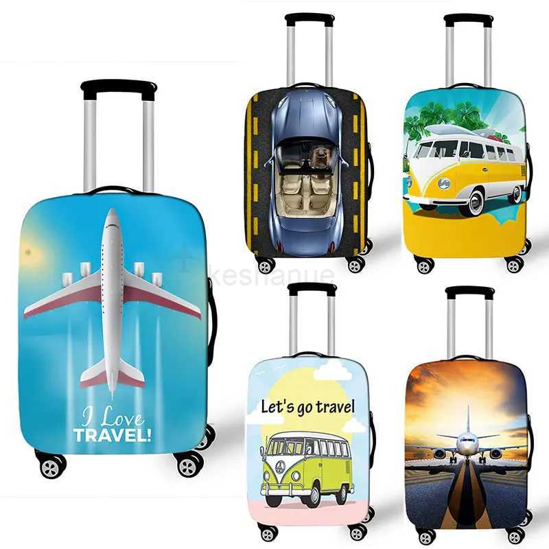 Car Go Travel Camping Print Luggage Covers 18-32 Inch Elastic Trolley Case 3D Map Plane Protective Anti-dust Suitcase CoverXJ240723