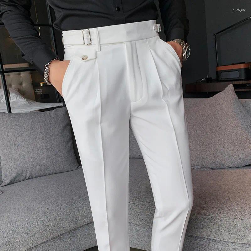 Men's Suits British Style Solid High Waist Suit Pant Men Business Formal Wear Trousers 2024 Quality Slim Casual Office Pants