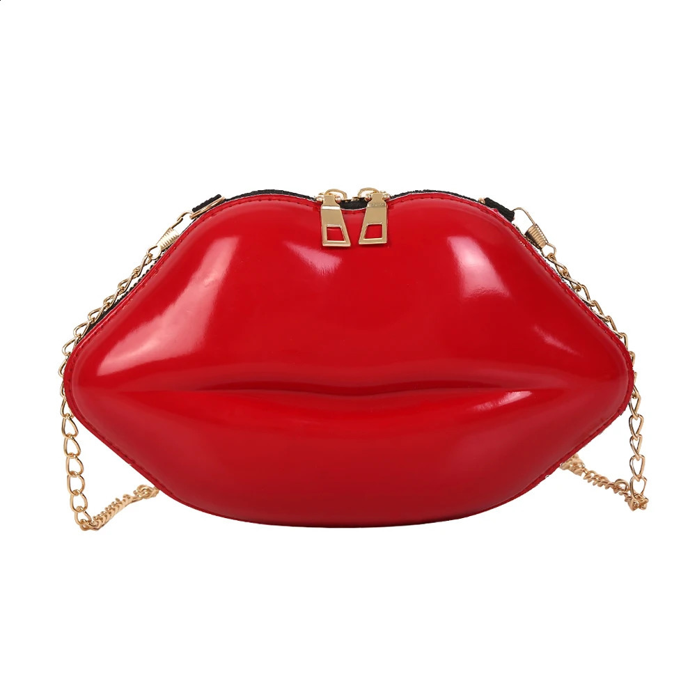 Stylish Lips Messenger Bag Women PVC Solid Shoulder Chain Crossbody Bags Girls Mini Zipper Evening Party Handbags 240722