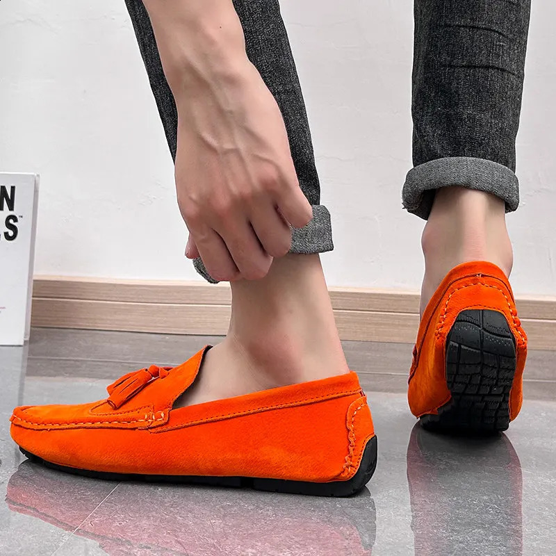 Big Size 38-48 Yellow Leather Mens Casual Shoes Soft Comfort Suede Loafers Man Fashion Slip-on Men Flat Shoes mocasines hombre 240718