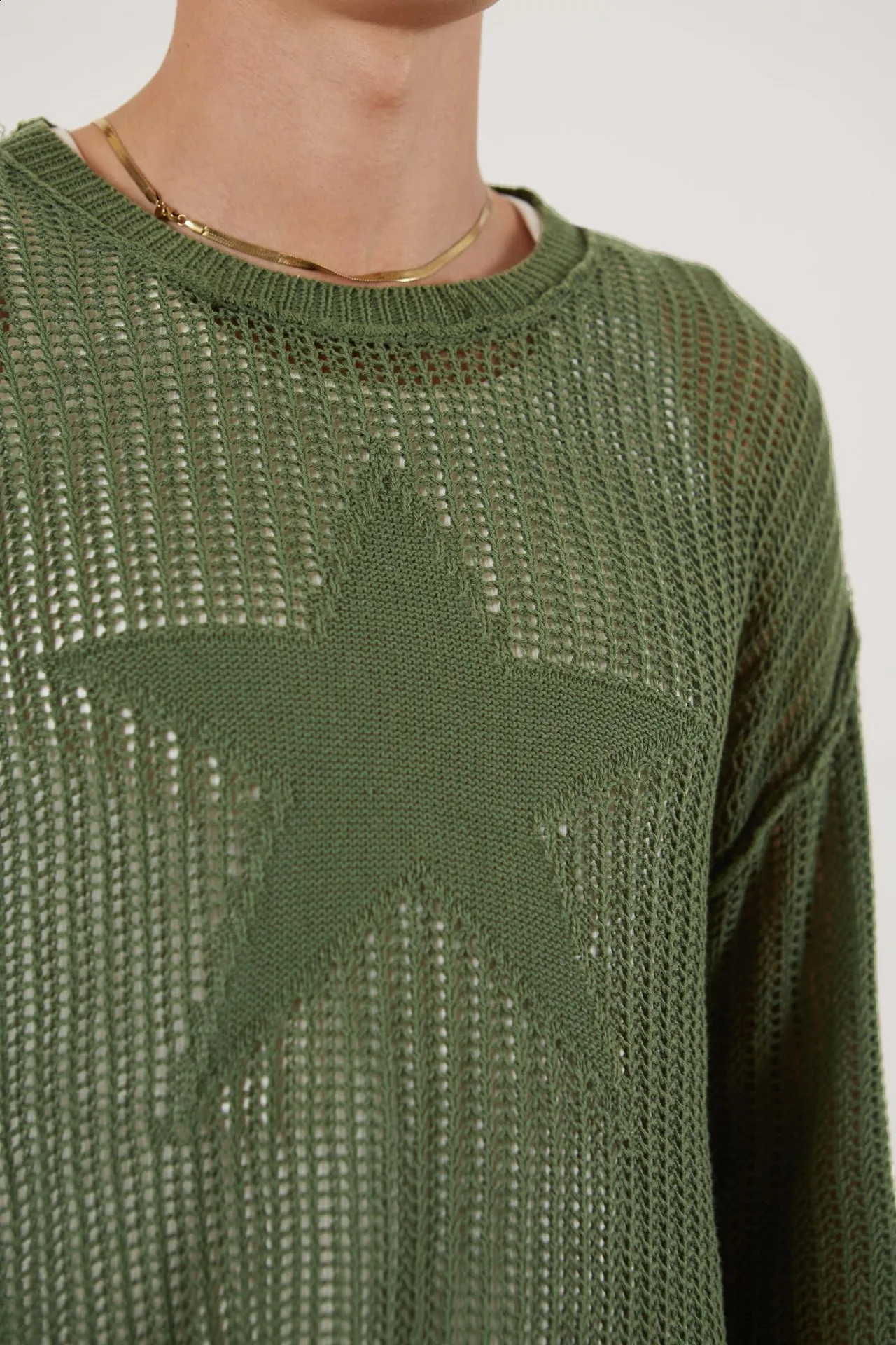 Autumn Retro Womens Sweater Hollow Outer 2000s Pentagram Print Pulleys Harajuku Grunge Y2k Knitted Jumper Smoking Top 240821
