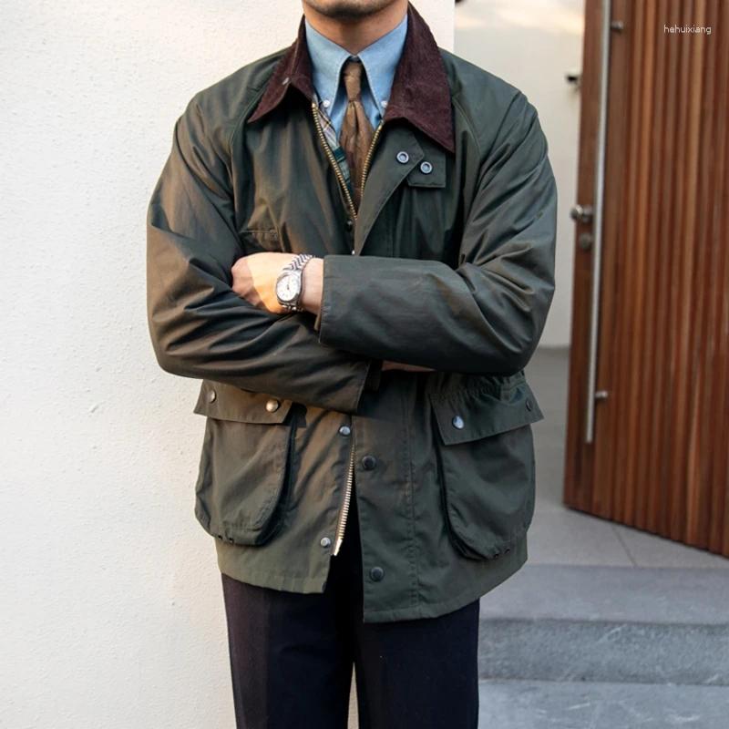 Men's Jackets Oil Wax Safari Jacket Oliver Green Slim Fit Waterproof Classic England Fashion Motorcycle Vintage Male Clothing