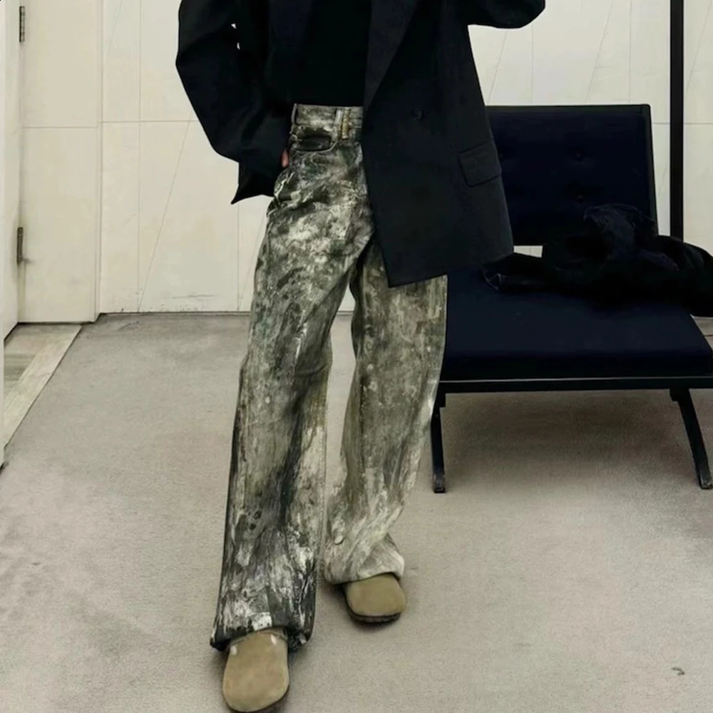 Camouflage spotted digital printed jeans suitable for men and women straight casual bag denim Trouser Ropa Hombre loose cargo pants 240723