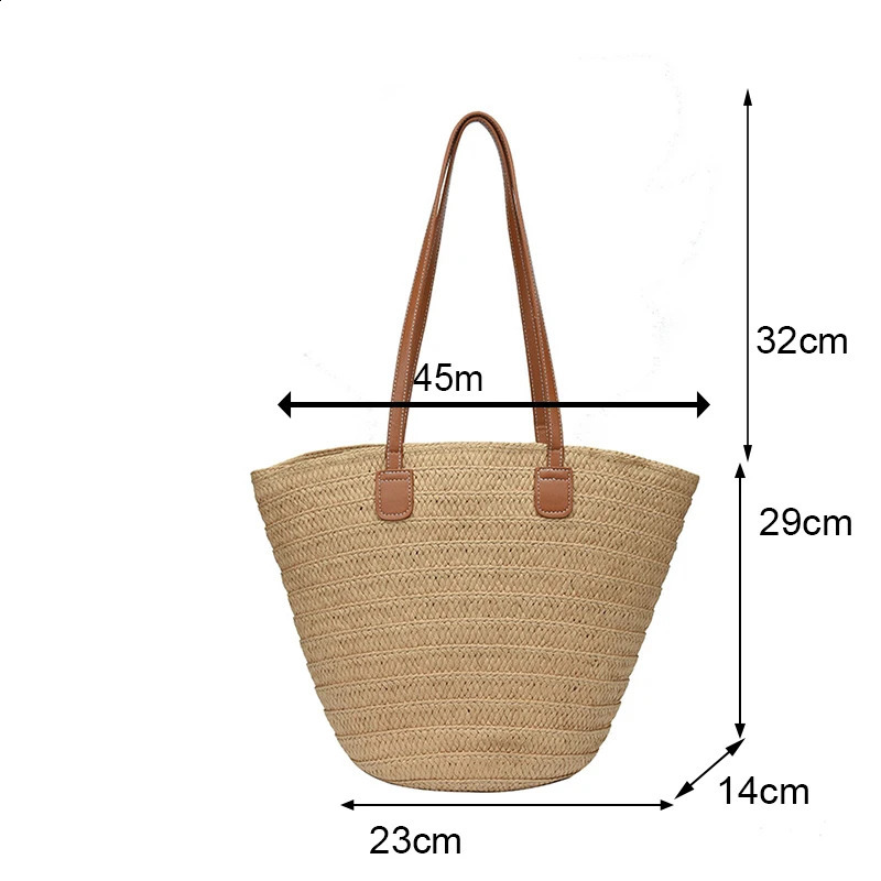 Bohemian Style Beach Bags High Capacity Handmade Straw Handbag Casual Travel Beach Bag Shopping Pack Purse Women Bag 240725