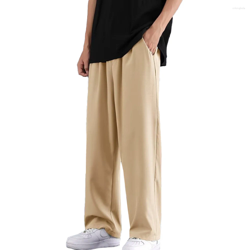 Mens Pants Casual Man Ice Silk Wide Leg Solid Elastic Waist Plus Size 5XL Sweatpants Jogger Trousers Sport Gym Baggy For Men
