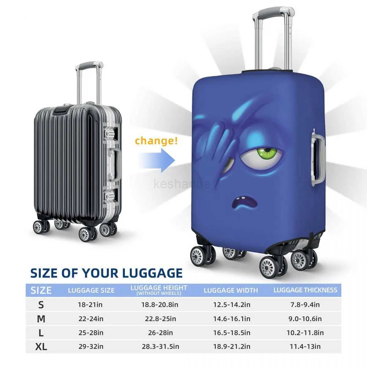 Facial Expression Suitcase Cover Blue Funny Face Cartoon Cruise Trip Flight Fun Luggage Supplies ProtectorXJ240723