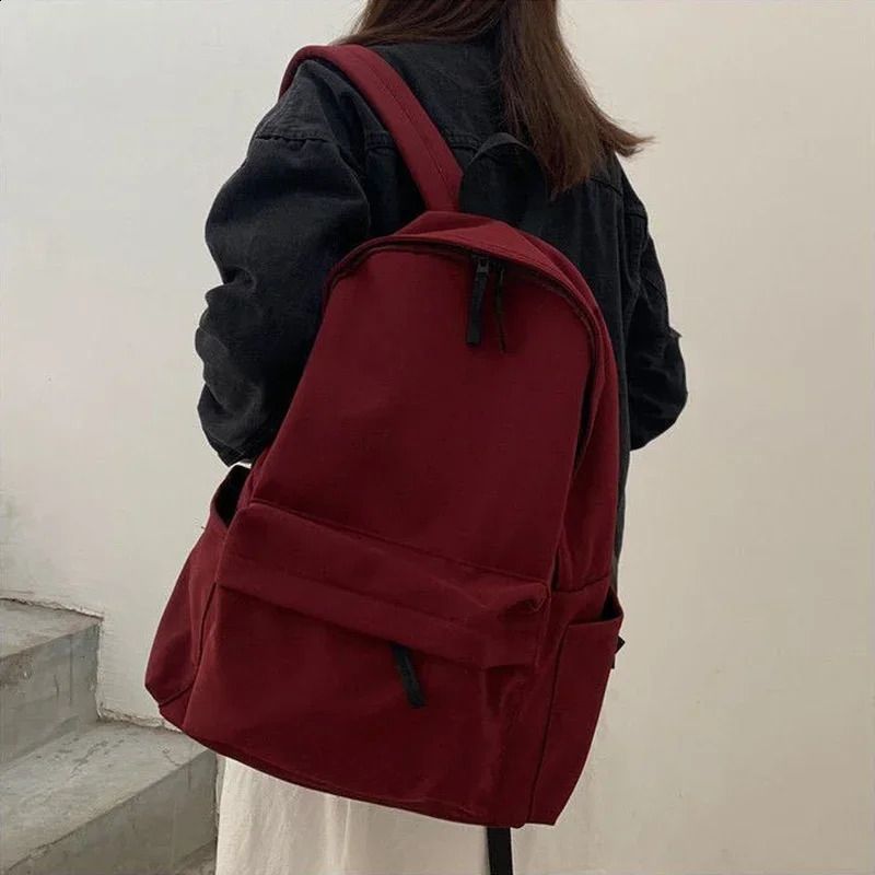 Backpacks Women Solid Black Large Capacity Backpack Trendy Ulzzang Harajuku Casual Zipper Waterproof Bag Students Japanese Style 240813