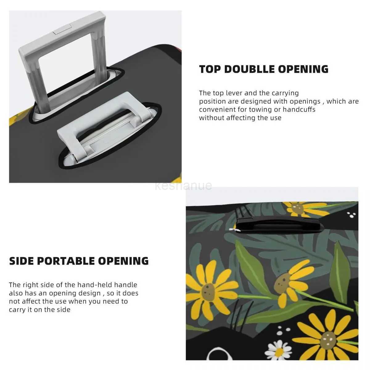 Black Cat Suitcase Cover Flight with flowers Fun Luggage Supplies Business ProtectorXJ240723