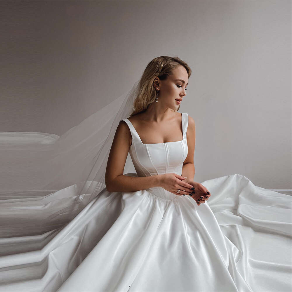Simple Shining Satin Women Wedding Dresses Sexy Backless A-E Formal Party Sleeveless Or Mopping Vestido De Novia 2024 0212D