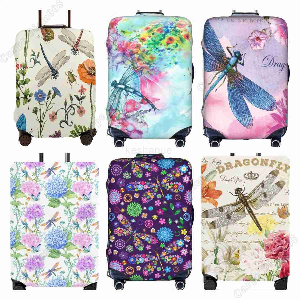 Floral Dragonflies Suitcase Cover Dirt-Proof Baggage Protective Sleeve Travel Luggage Airport Suitcases Covers Fits 18-32 InchXJ240723