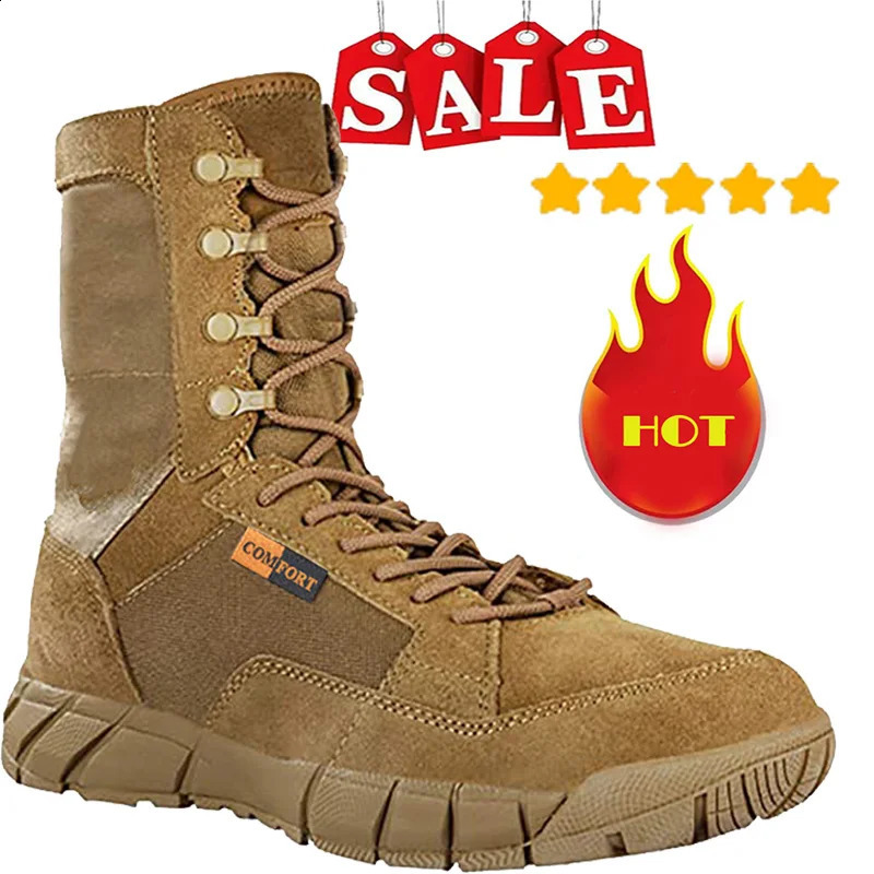 Lightweight Man Tactical Boots Combat Anti-Collision Training Lace Up Waterproof Outdoor Hiking Breathable Shoe 240708