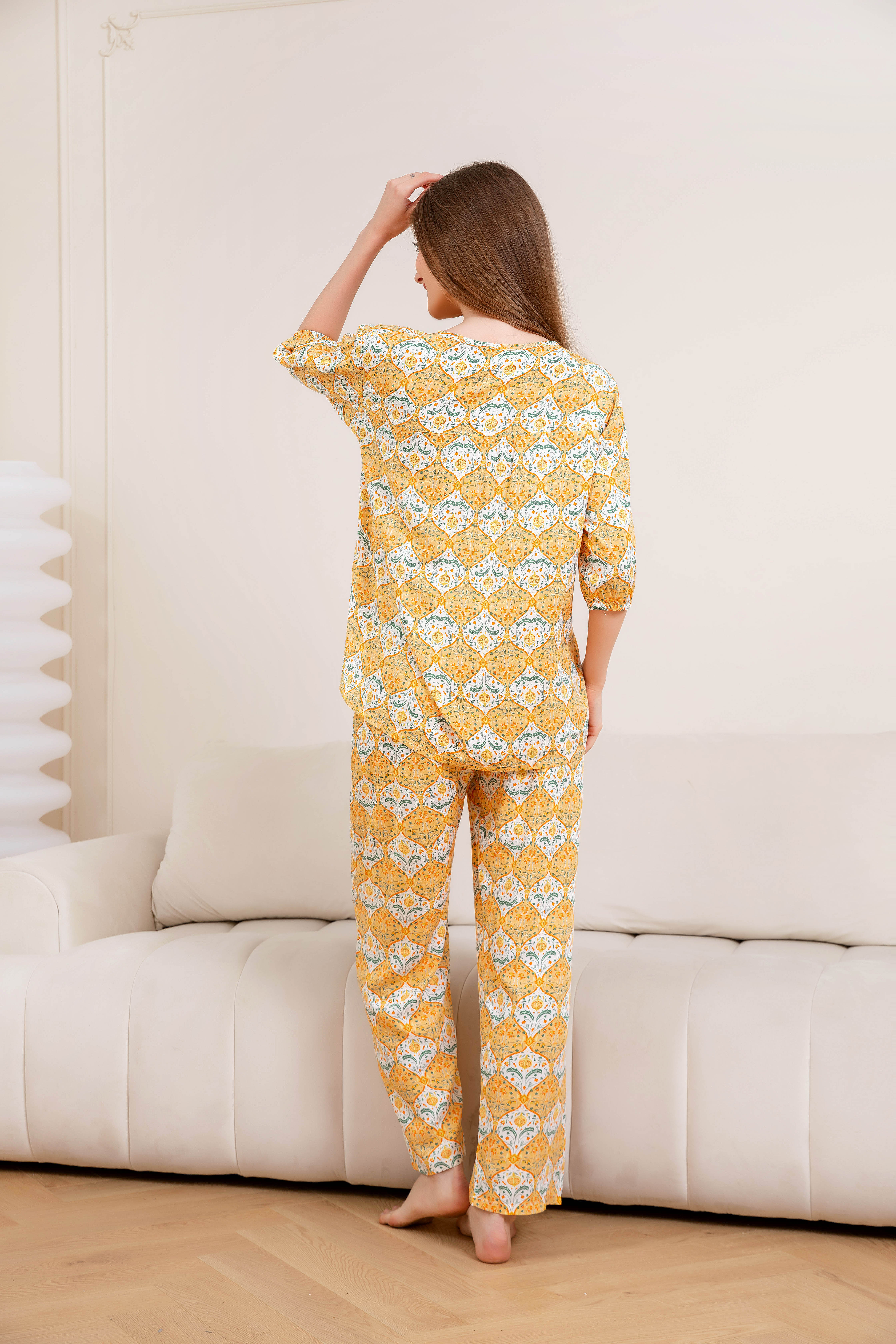 Women's Home Clothes Pajamas Yellow Bottom Pomegranate Pants Set C215