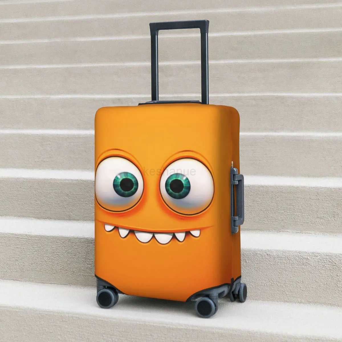 Funny Expression Suitcase Cover Orange Face Cute Cruise Trip Vacation Fun Luggage Supplies ProtectionXJ240723