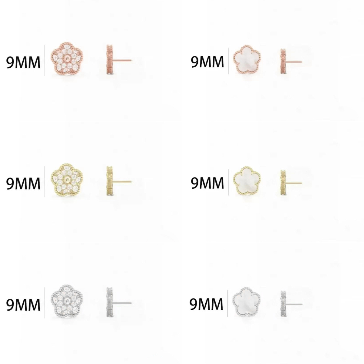 Boucles d'oreilles trèfle 9 mm mini fleur créateurs bijoux femme argent sterling diamant perle accessoire designer cadeau