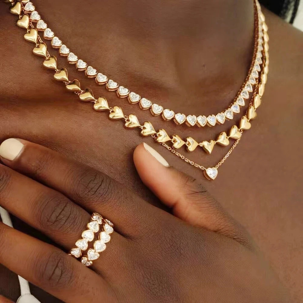 2024 Arrived Valentines Day High Polished Shiny Heart Cz Tennis Link Chain Choker Necklaces For Women Fashion Jewelry Gifts 240719