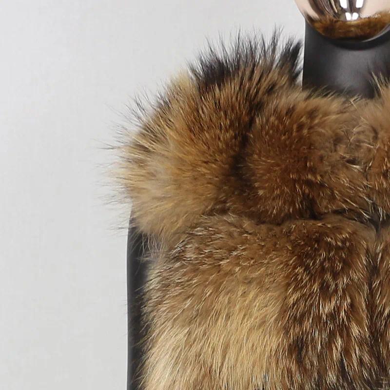 Women's Leather Noble Natural Raccoon Fur Winter Jacket Women Big Fluffy Real Coat Thick Warm Outerwear Streetwear Plus Size