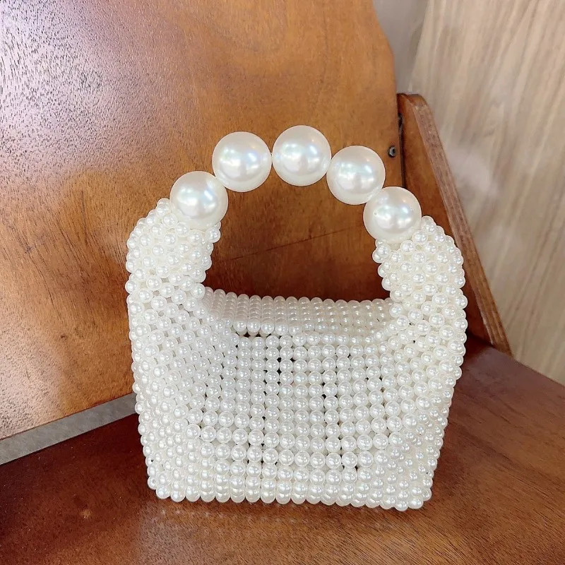 Beaded Woven Tote Bags for Women Pearl Purses and Handbags Ladies Evening Party Hand Holiday Purse 240819