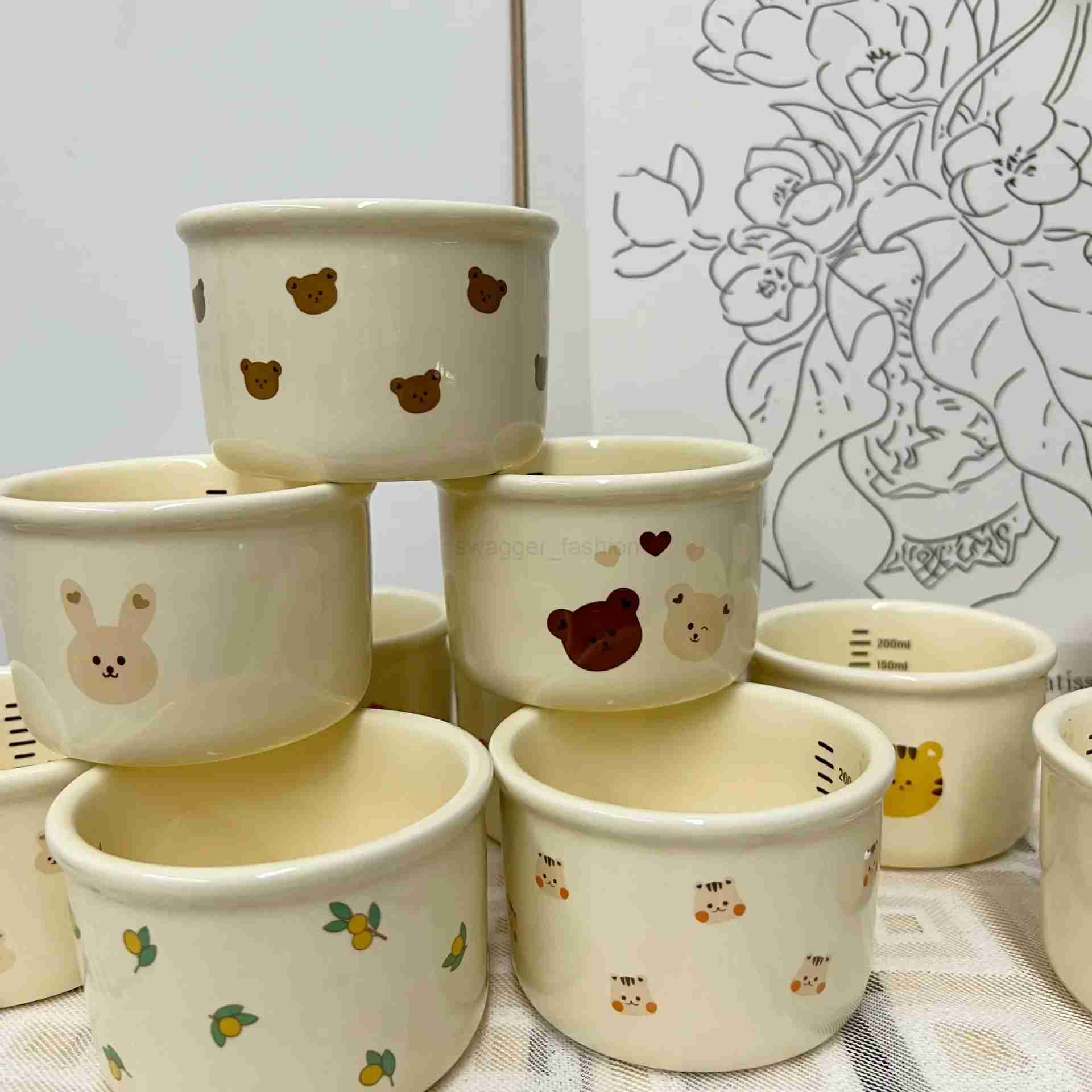 Baby food supplement ceramic bowl Cute baby eating ceramic bowl Fresh-keeping sealed childrens feeding tablewareB270723