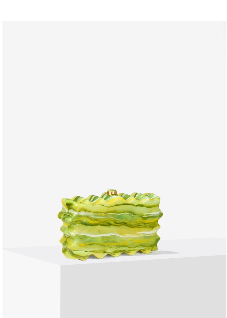 DHXJ Womens Green Zigzag Edge Clutch Bag summer evening party lemon Wavy Marble print small purse 2024 wholesale 240722