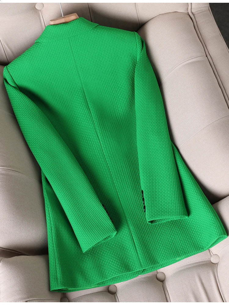 Women Formal Blazer Ladies Female Orange Black Green Plaid Long Sleeve Single Breasted Work Wear Jacket Coat For Autumn Winter 240715