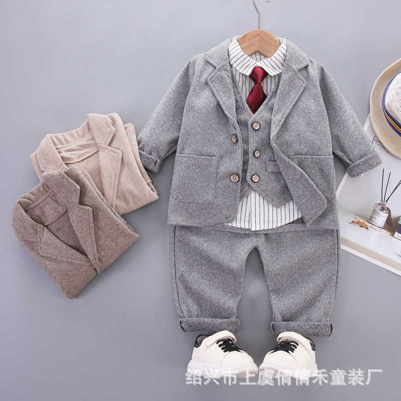 Clothing Sets Boys suit set childrens one year old British suit childrens new style boys baby flower girl autumn four piece set 96TG