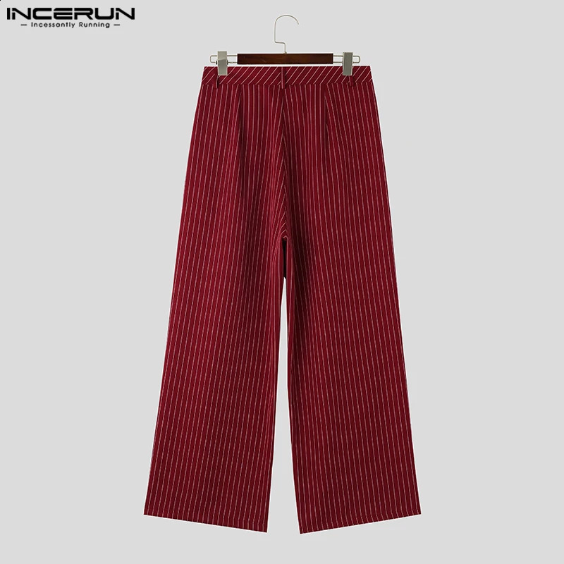 INCERUN Korean Style Men Pantalons Fashion High Waist Stripe Long Pants Casual Streetwear Male Straight Trousers S5XL 240719