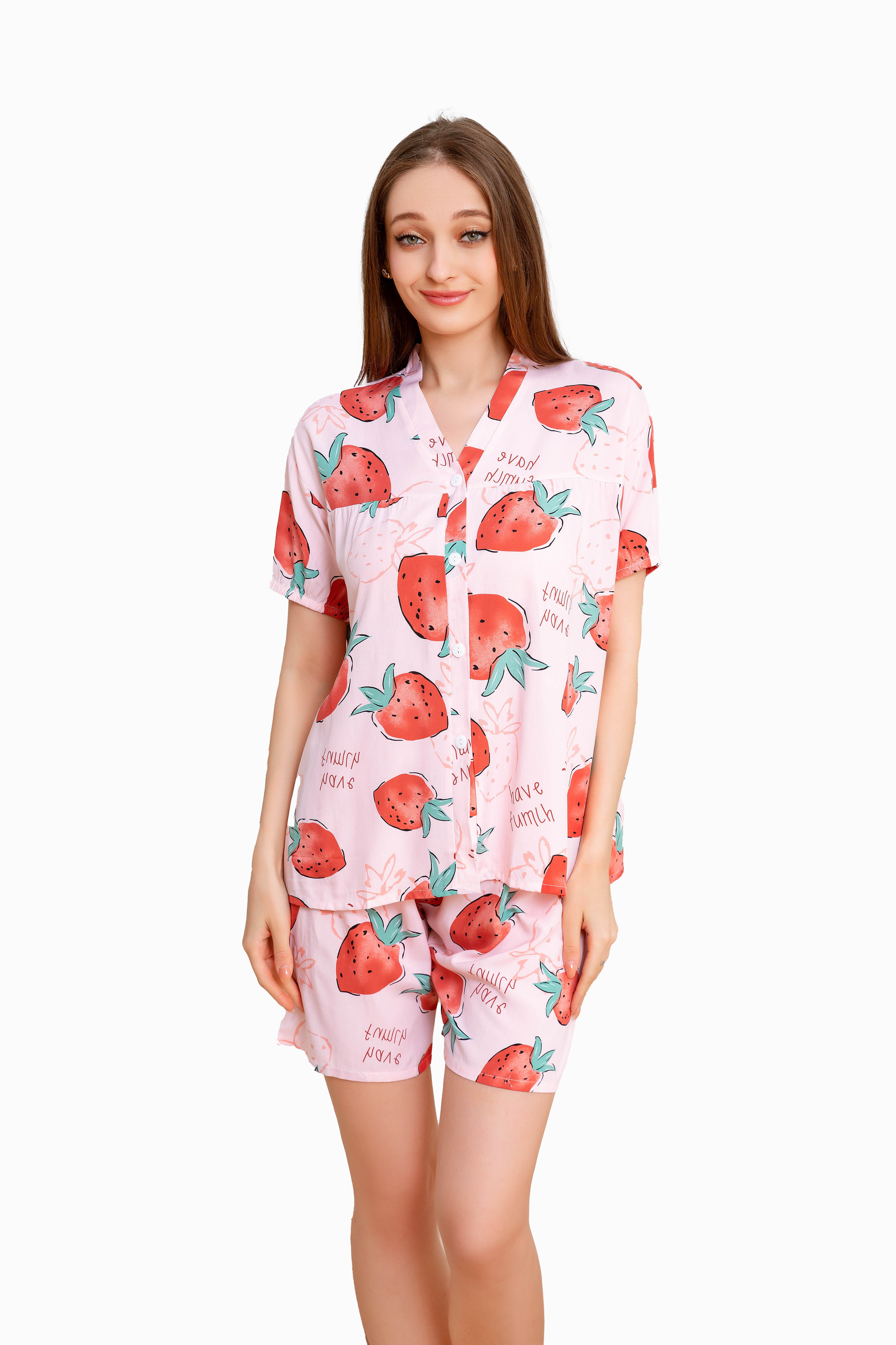 Women's home clothes pajamas foundation make-up strawberry shorts set D204