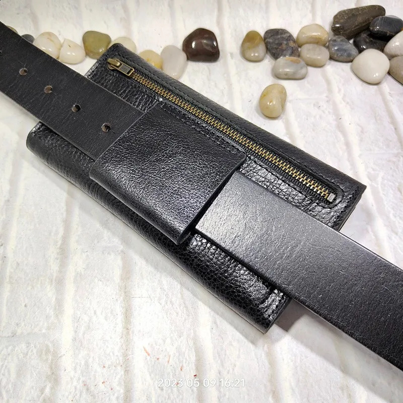 Blongk Genuine Leather Sheath Cell Phone Case Holster Waist Bag Belt Pack Zippered Card Wallet Pouch for Iphone L2101DK 240722