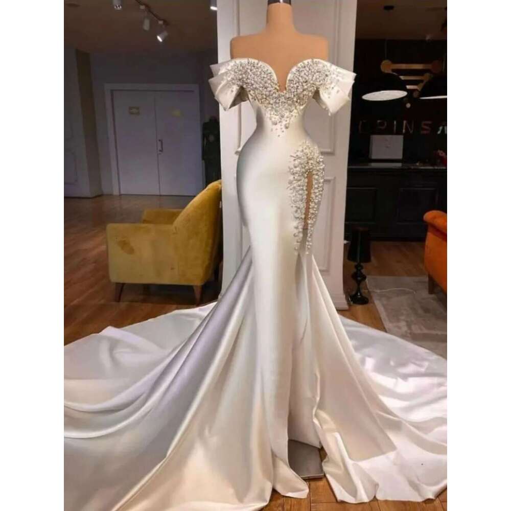Ful Off The Shoulder Bridal Dress Sparkly Beads Pearls Wedding Gown 2024 Elegant Mermaid Long Bride Robe Vestido De Novia 0723 6660311