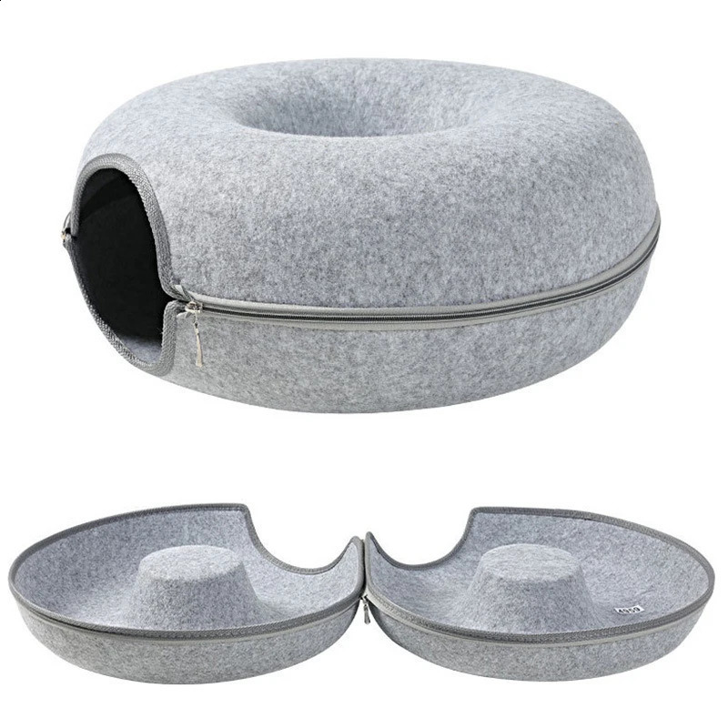 Donut Felt Cat Nest Fun Interactive Toy Tunnel Spliceable Kitten Sports Equipment Training House Semi-enclosed And Detachable
