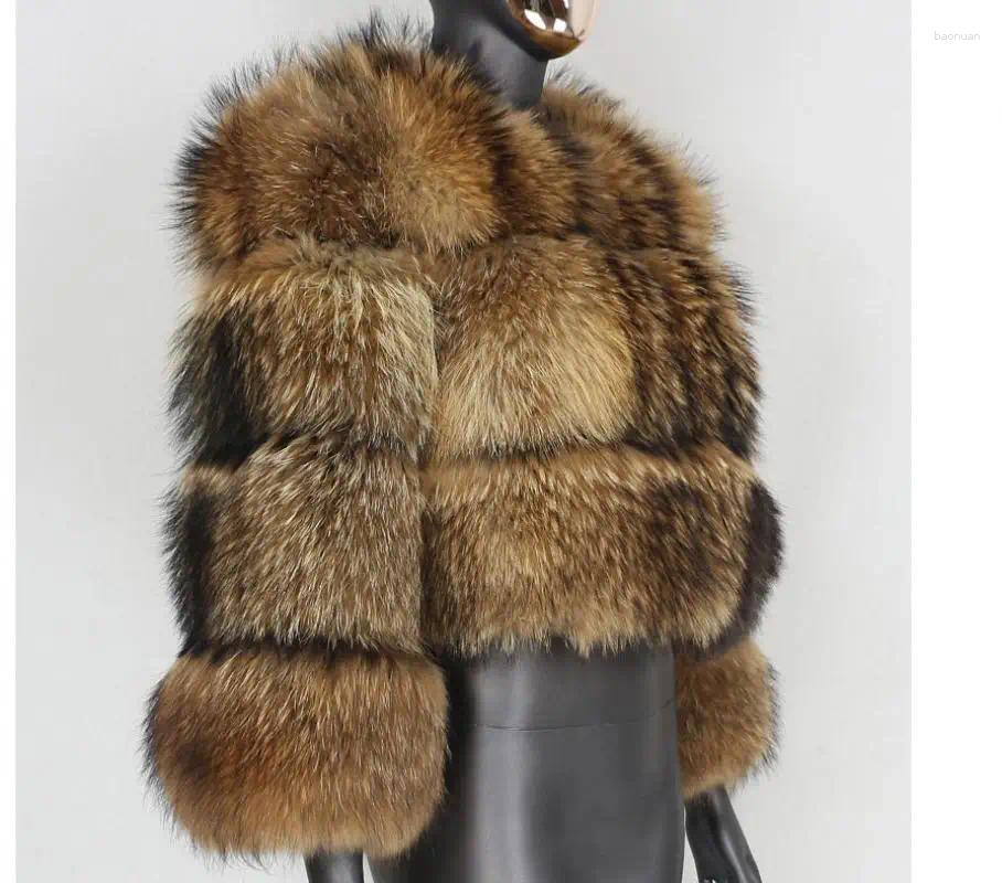 Women's Leather Noble Natural Raccoon Fur Winter Jacket Women Big Fluffy Real Coat Thick Warm Outerwear Streetwear Plus Size