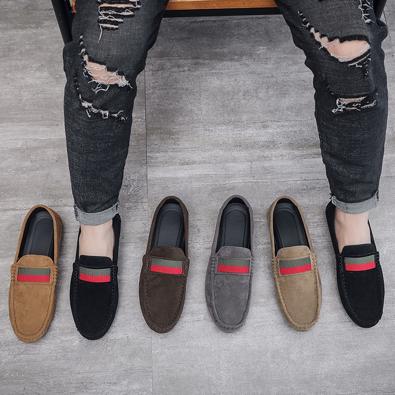 Four season frosted suede leather with soft sole and plush, lazy British style high-end bean shoes for men's casual shoes