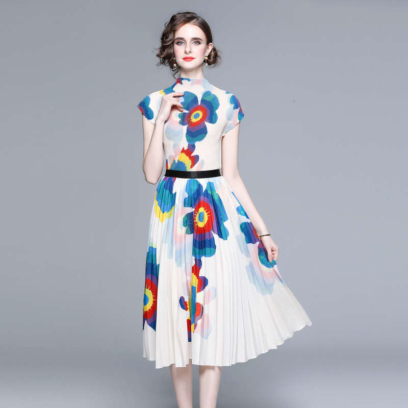 3.2 Meter Oversized Skirt Hem 2023 Western Style Printed Three House Wrinkled Fashion Set of Two Pieces Bifurcated Temperament Oversize Dress Denim Dr